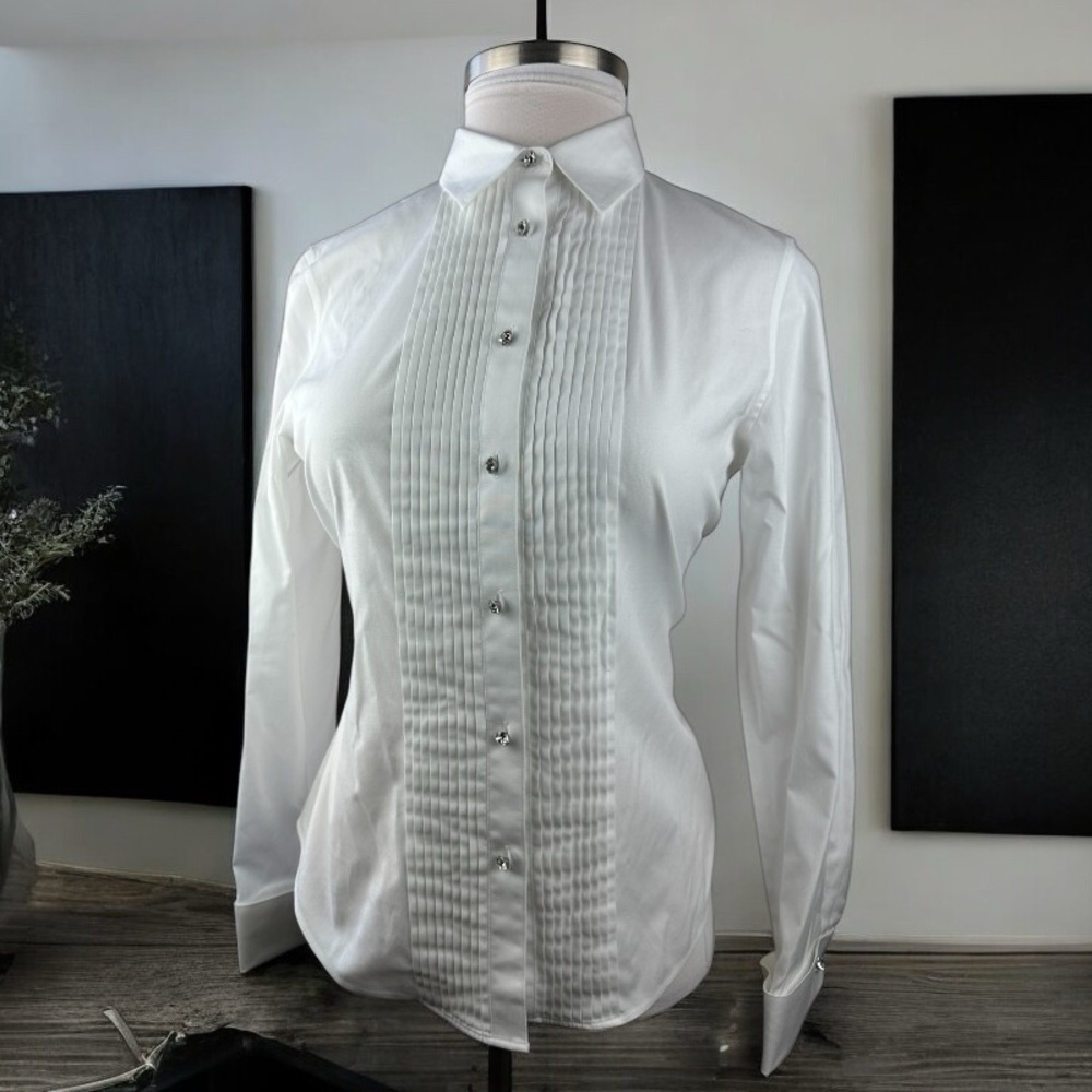 NWT Talbots Pleated Diamond Button Up Shirt LS Wrinkle Resistant White Size 14 - Picture 10 of 16